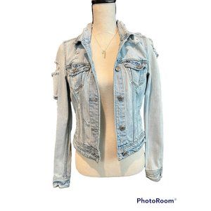 American Eagle Light Washed Jean Jacket with Rips Womens Size XS